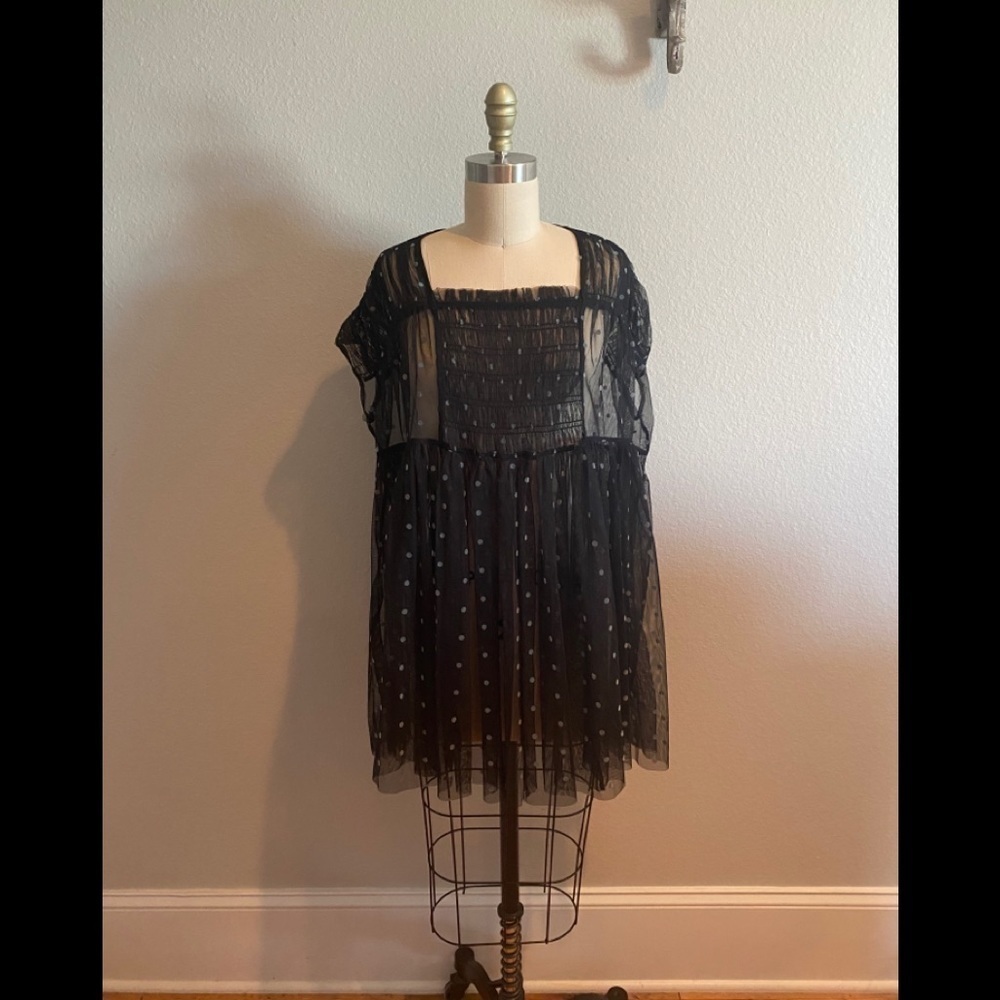 Free People Saya Mesh Dot Tunic Top Black Combo​​​​​​​​​​ - Picture 3 of 11